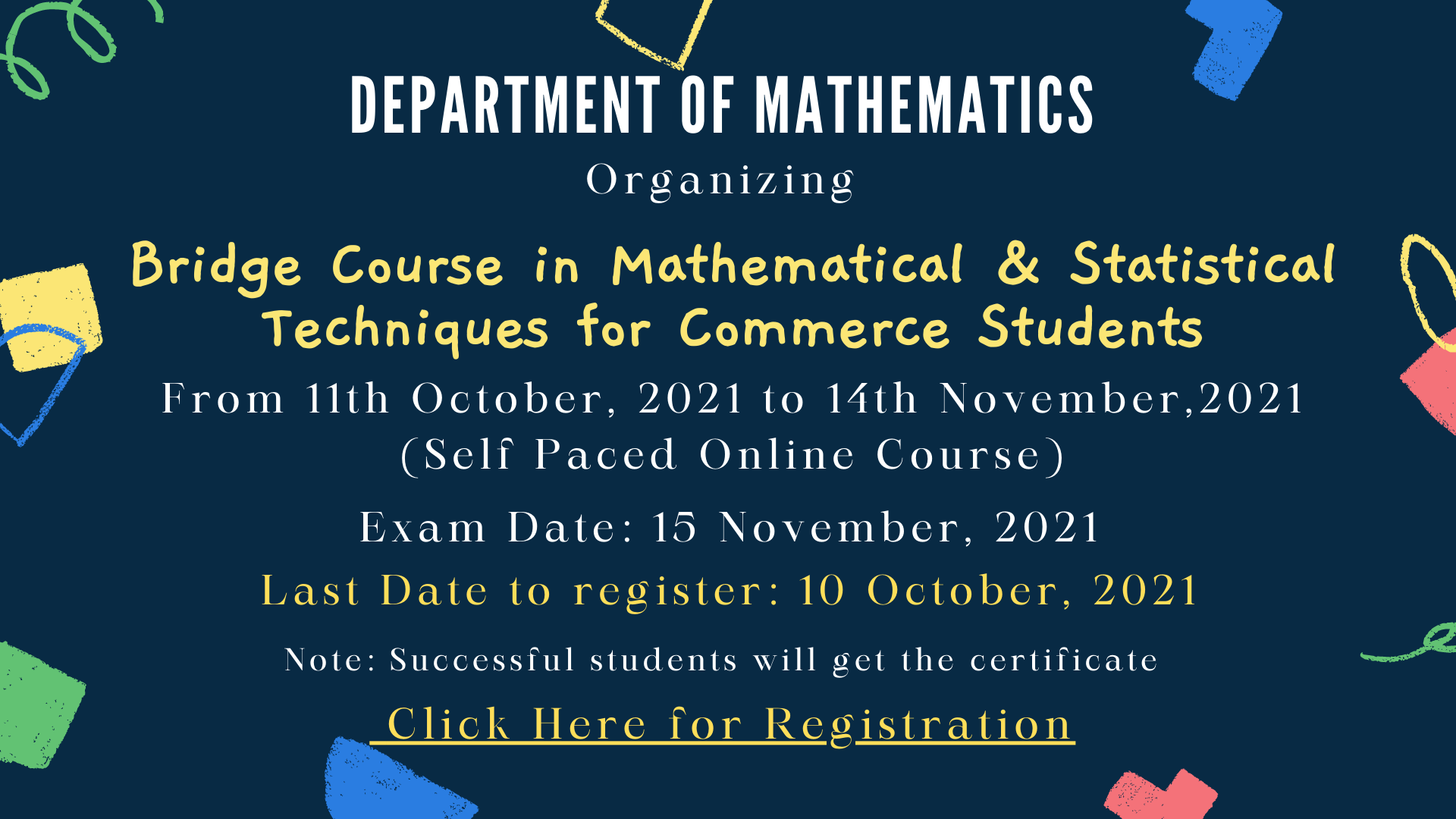 Bridge Course in Mathematical and Statistical Techniques for Commerce BCMSTC21